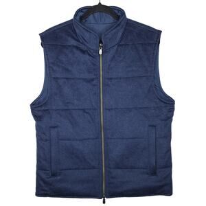J. Hilburn Wool Puffer Vest 41R Medium Large Reversible Navy Blue Full Zip